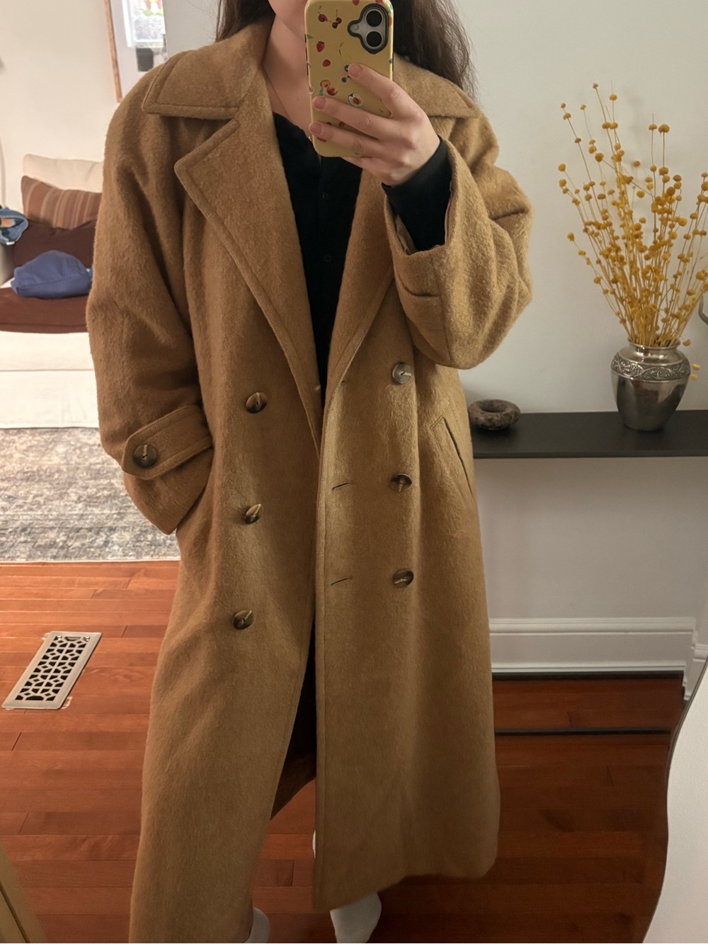 100% Camel Hair Vintage Women's Double-Breasted Camel Long Coat MADE IN CANADA